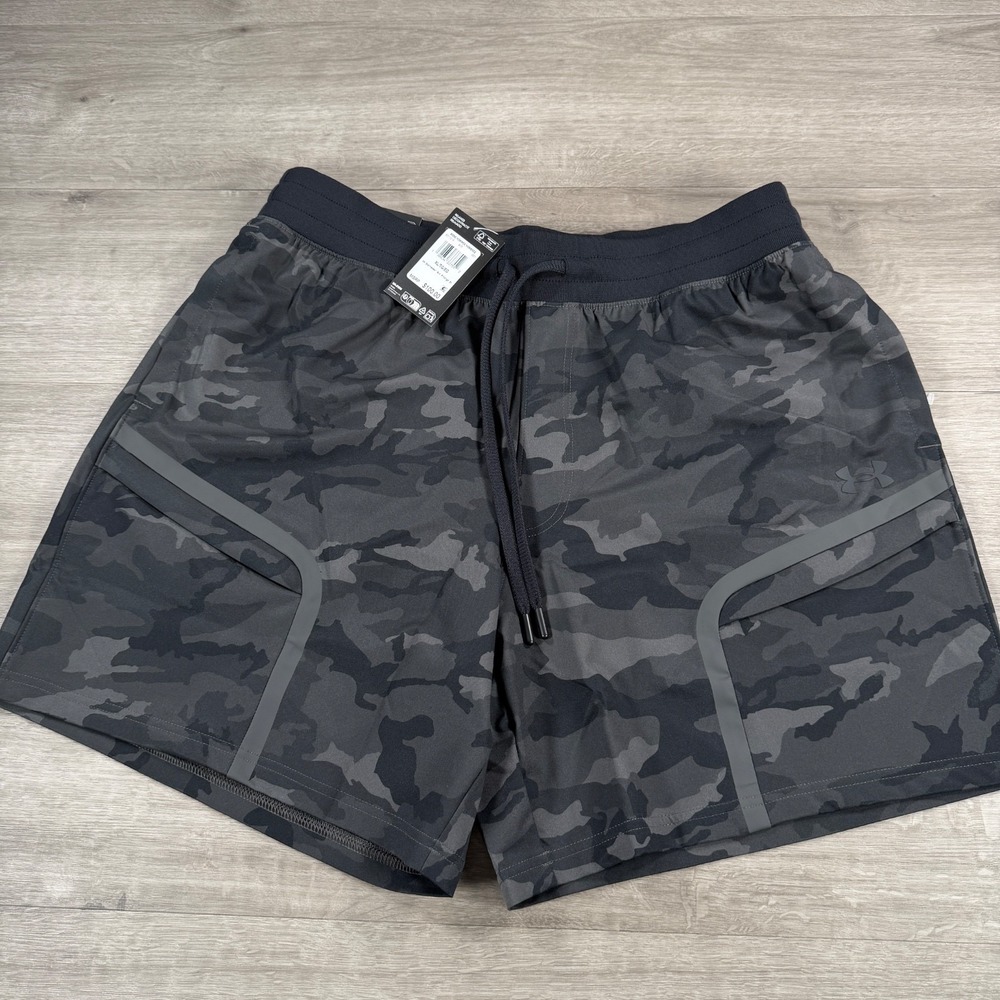 Mens Under Armour Camo Shorts Loose UA Woven Cargo 6011019 001 Size XL Tech